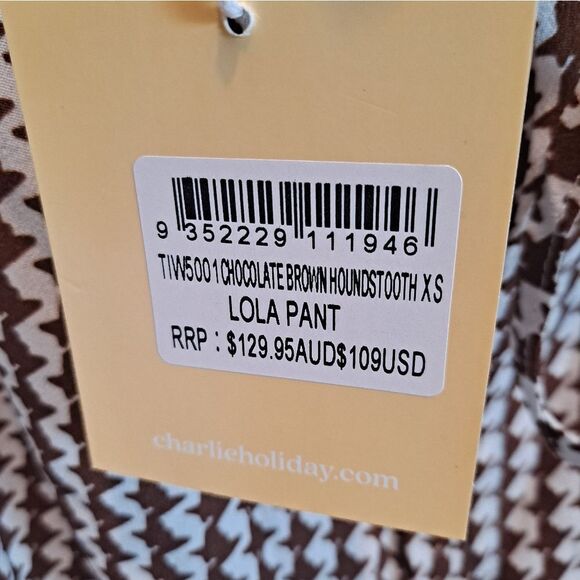 CHARLIE HOLIDAY LOLA HOUNDSTOOTH FLARE PANTS LINED SIZE XS/2 - Picture 8 of 12